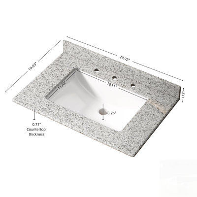 Comptoir de meuble-lavabo en granite avec lavabo encastré en céramique blanche, doté d'une surface durable résistante aux taches et d'une conception moderne pour une mise à niveau élégante des toilettes