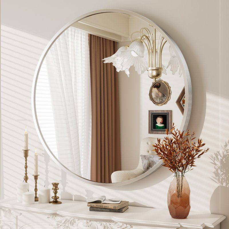 Miroir mural Amara, 36 po x 36 po, Argent brossé