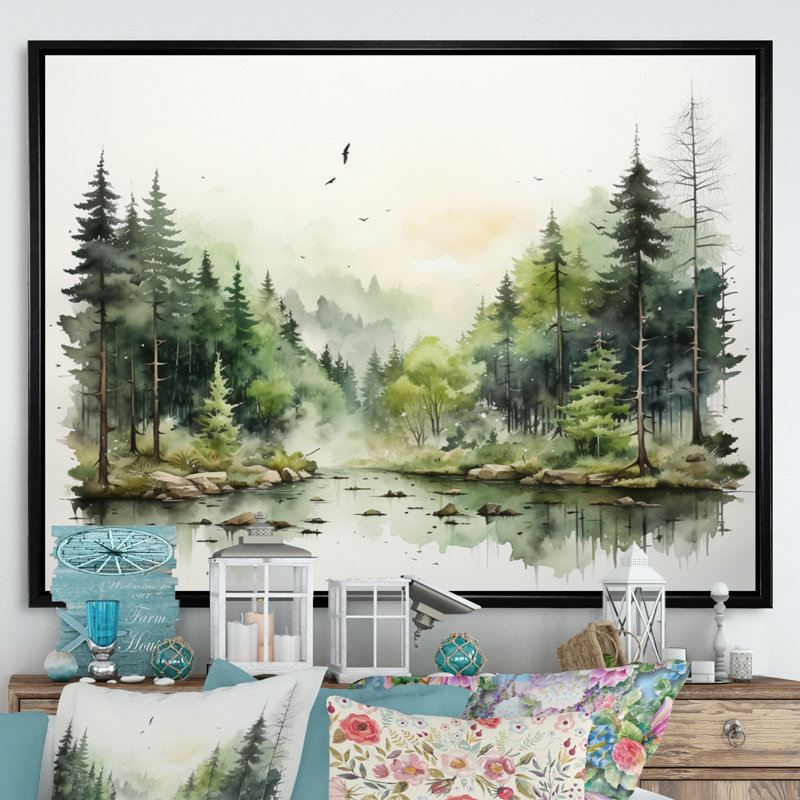 «Tranquil Forest Oasis I», reproduction sur toile, H 24 po x l 32 po x P 1 po, Cadre flottant noir
