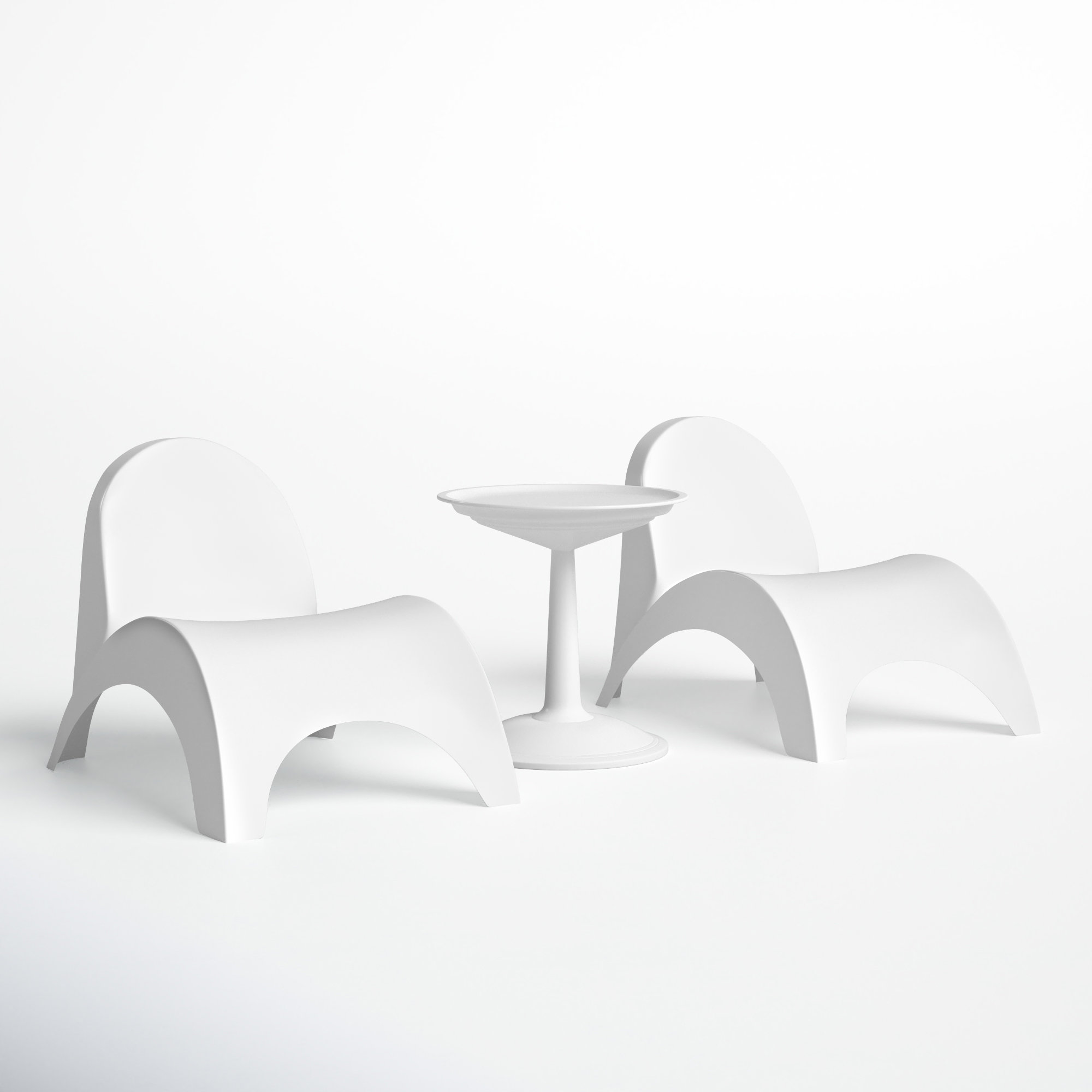 Ameswood Plastic Chaise Lounge Set with Table, White/White