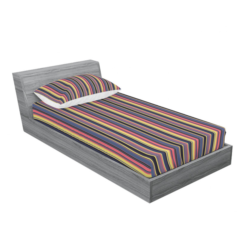 Microfiber Striped Sheet Set, Twin XL Sheet Set with Fitted Sheet, Blue/Black/Brown Striped