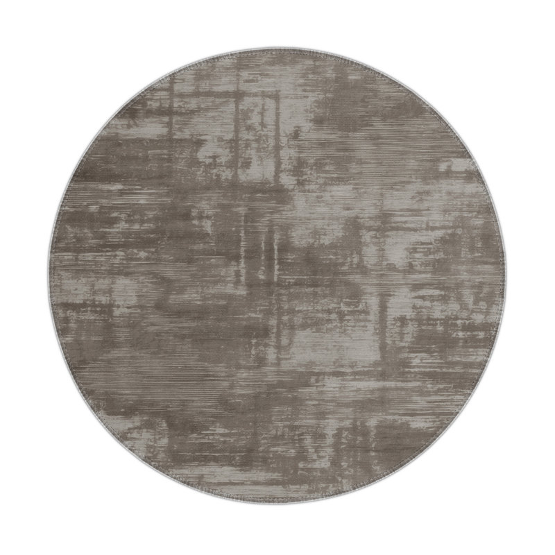 Tapis gris abstrait intérieur et extérieur, Rond 5 pi