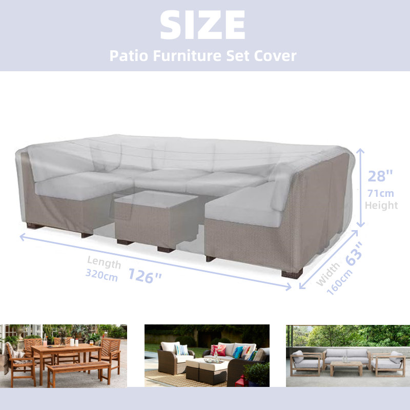 Patio Conversation Cover, Heavy-duty Waterproof Patio Furniture Cover, Gray, 28" H x 126" W x 63" D