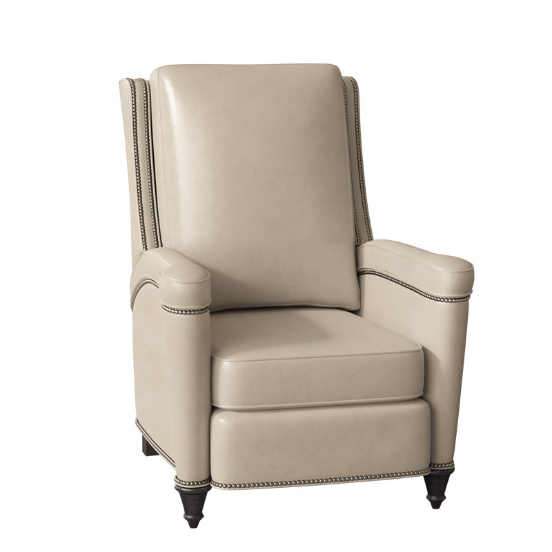 Mayes Recliner, Aline Light Gray Stonewash Genuine Leather, Gunmetal, Plantation