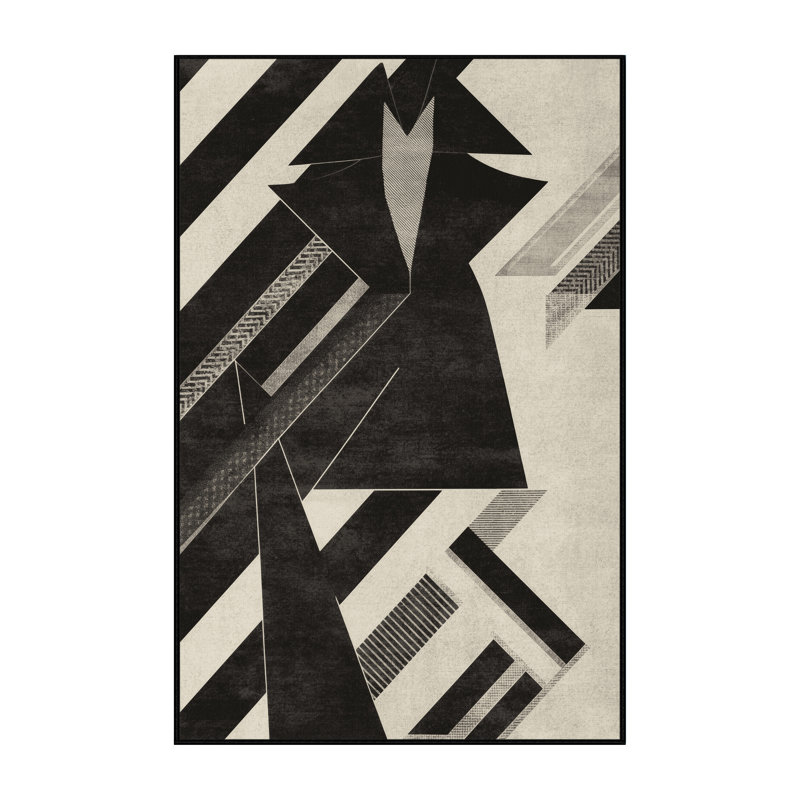 Tapis géométrique rétro noir lavable à la machine Brooksville, 5 x 8