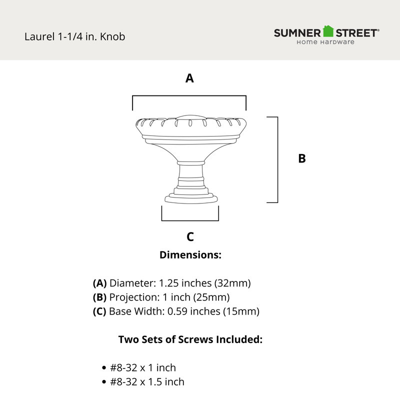 Bouton d'armoire rond en cuivre satiné de 1-1 / 4 po Laurel