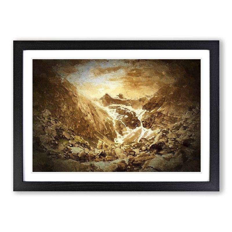 Golden Mountain Valley - Picture Frame Painting Print, Black Framed, 27cm H x 36cm W x 2cm D