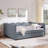 Queen Size Cozy Gingham Daybed With Two Storage Drawers, With USB Port And Adorable Wave Shaped, Linen Fabric-1823552044-1823552041