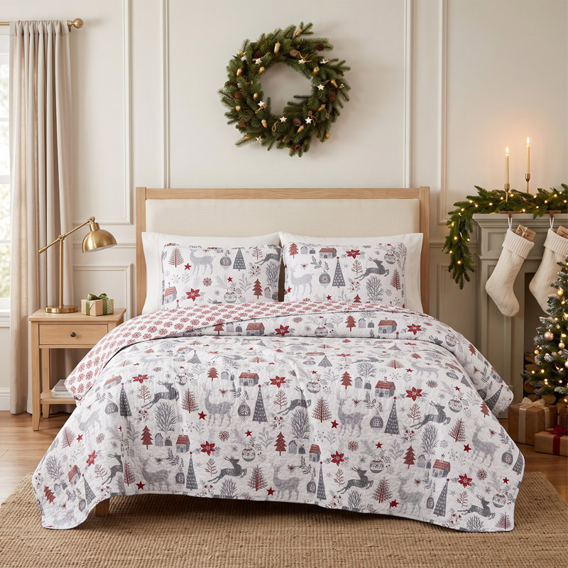 Ensemble de couette réversible surdimensionnée Holly Jolly Lane de Southshore Fine Linens, en microfibre doublement brossée 100 g/m², comprenant une couette et une taie d'oreiller, pour les fêtes, taille simple/simple XL.