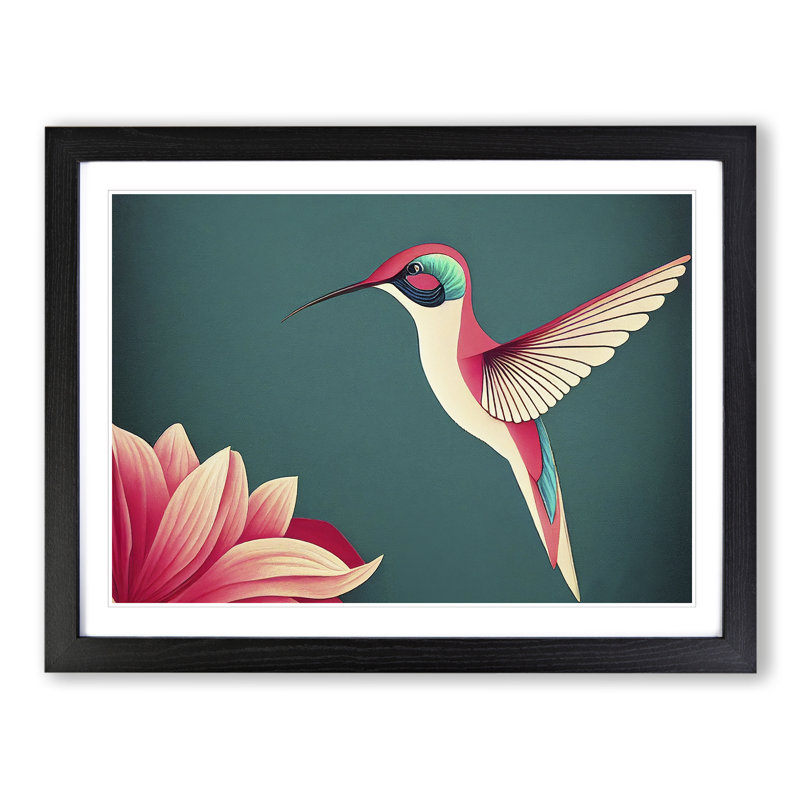 Hummingbird Abstract - Single Picture Frame Print, Black, 34cm H x 46cm W x 2cm D