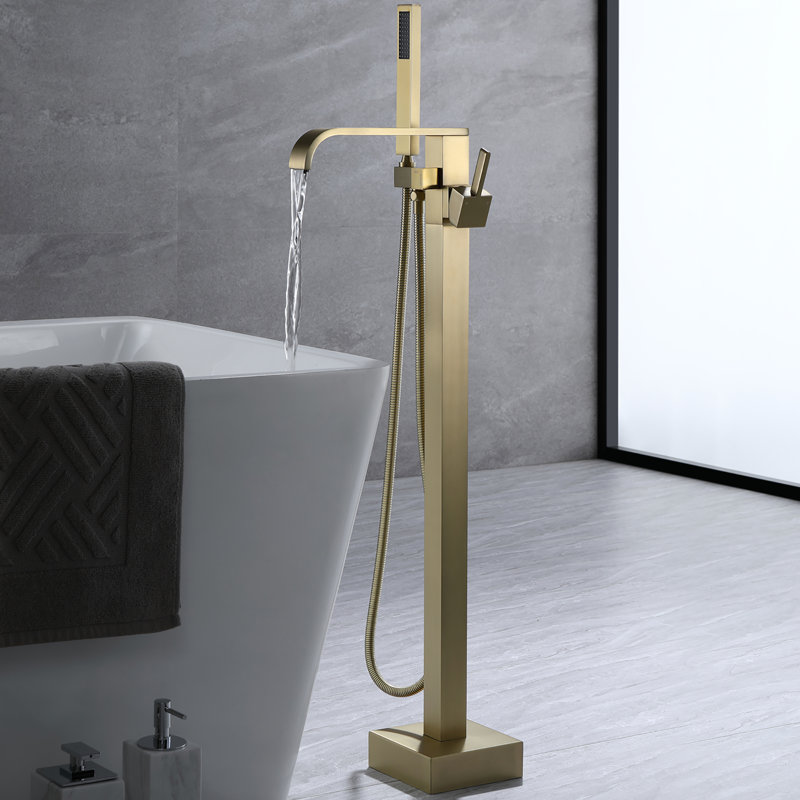 2 Handle Bathroom Waterfall Faucet with Diverter, Brushed Gold