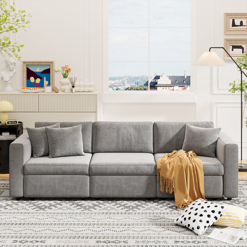 Canapé modulaire en velours PPorfamilia, Gris, 4