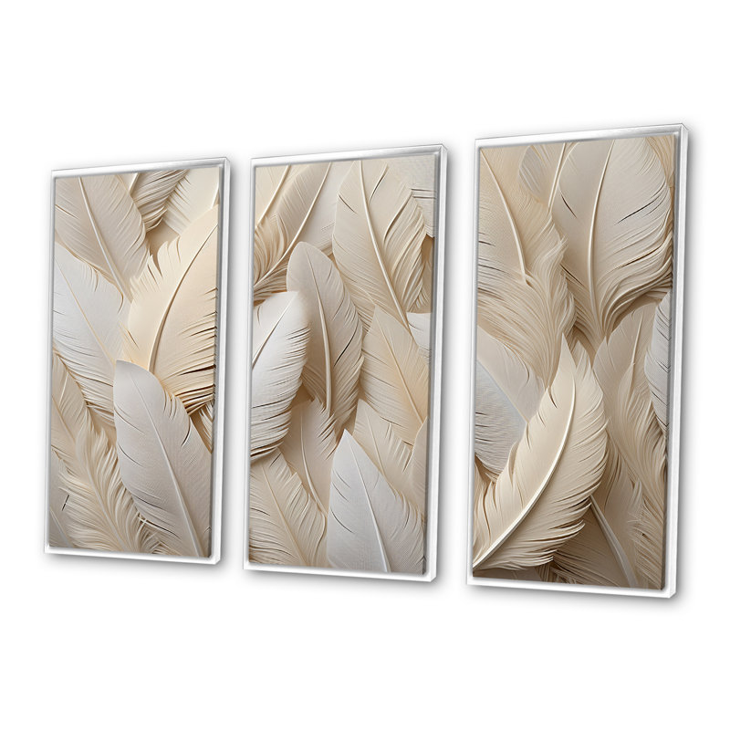 Plumes de plumes - ensemble d'art mural plumes, H 28 po x l 36 po x P 1 po, Cadre flottant blanc