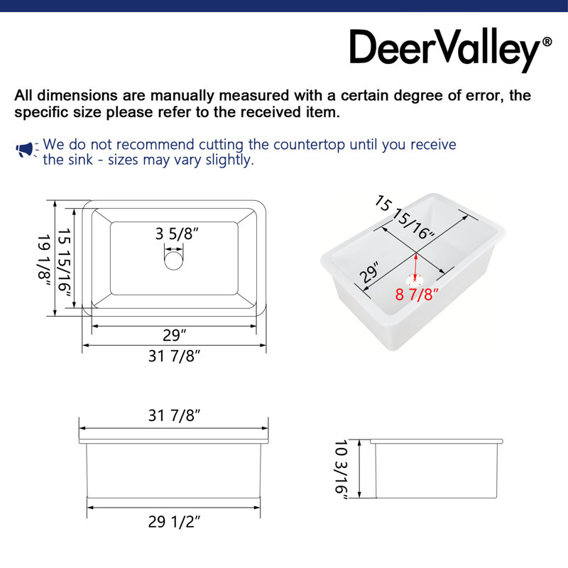 Évier de cuisine rectangulaire en argile réfractaire de L 32 po x l 19 po DeerValley, Noir mat