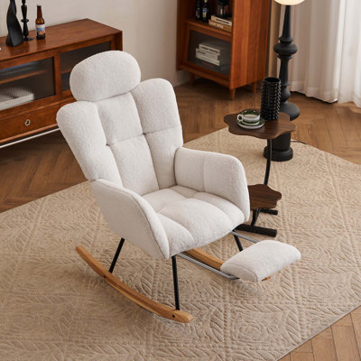 Chaise berçante rembourrée en tissu avec repose-pieds et dossier haut Teddy
