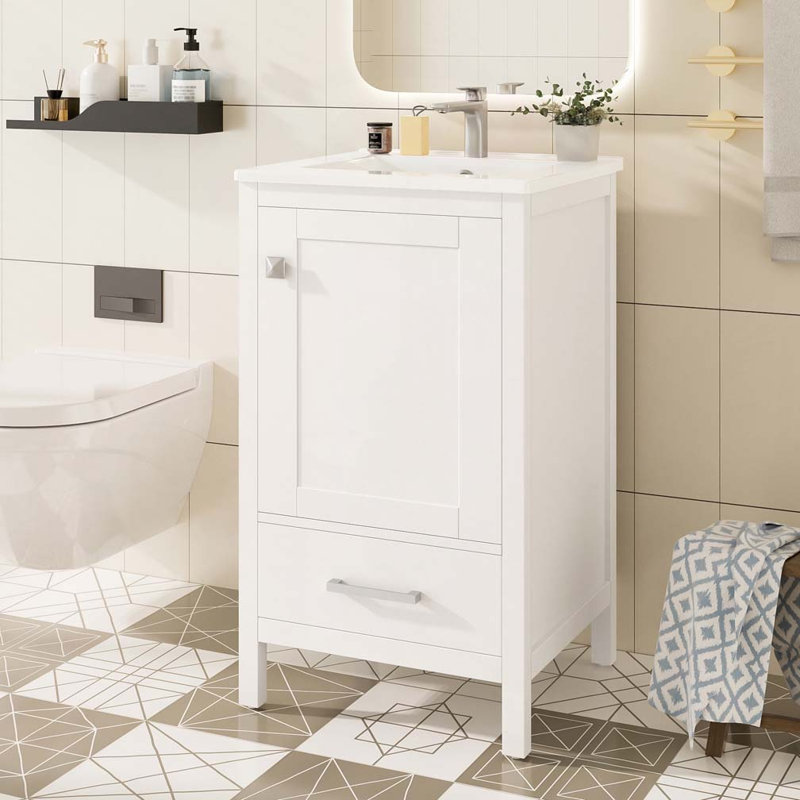Meuble-lavabo de salle de bain avec lavabo en céramique, Blanc