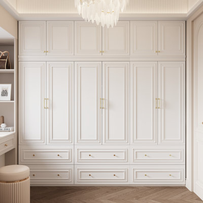 Wardrobe Closet with 6 Door and 6 Drawer Large Capacity with Overhead Cabinet