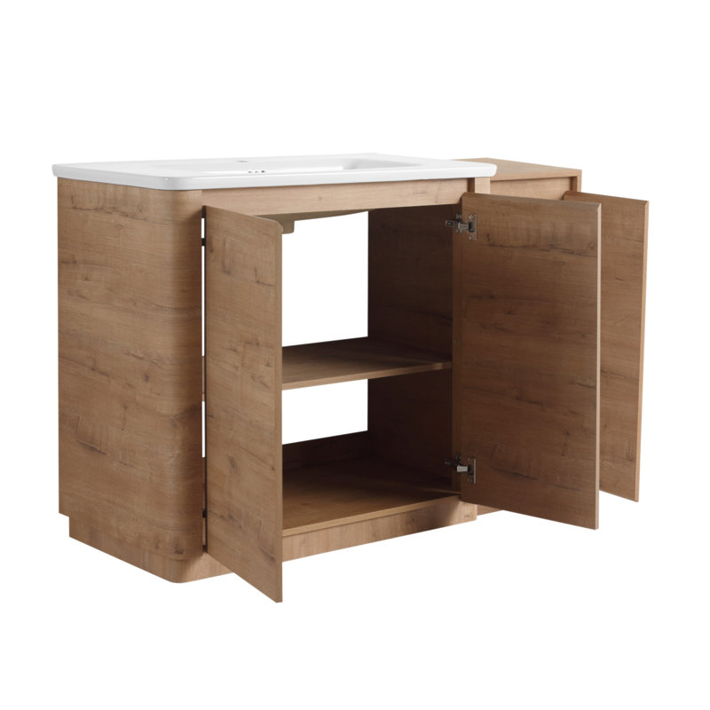 Meuble-lavabo autoportant de 48 po avec lavabo en céramique blanche et 1 petite armoire de rangement, porte à fermeture en douceur
