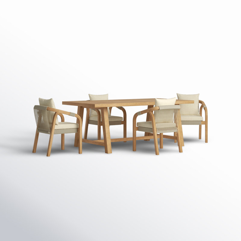 Guro Rectangular 79" Long Dining Set with Cushions, 4