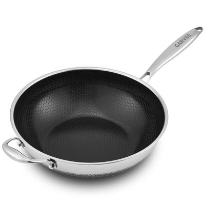 13 inch Wok pan,PFOA Free Cookware,Non Stick Stainless Steel Woks & Stir-fry pans Nonstick, Dishwasher and Oven Safe, Works on Induction
