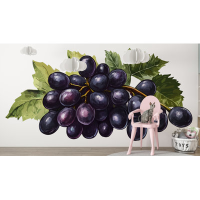 Purple Grape Wall Decal, Large Grapes Wall Sticker, Vineyard Wall Art, Grapevine Kitchen Decor, Winery Dining Room Botanical Fruit Decor 495GM