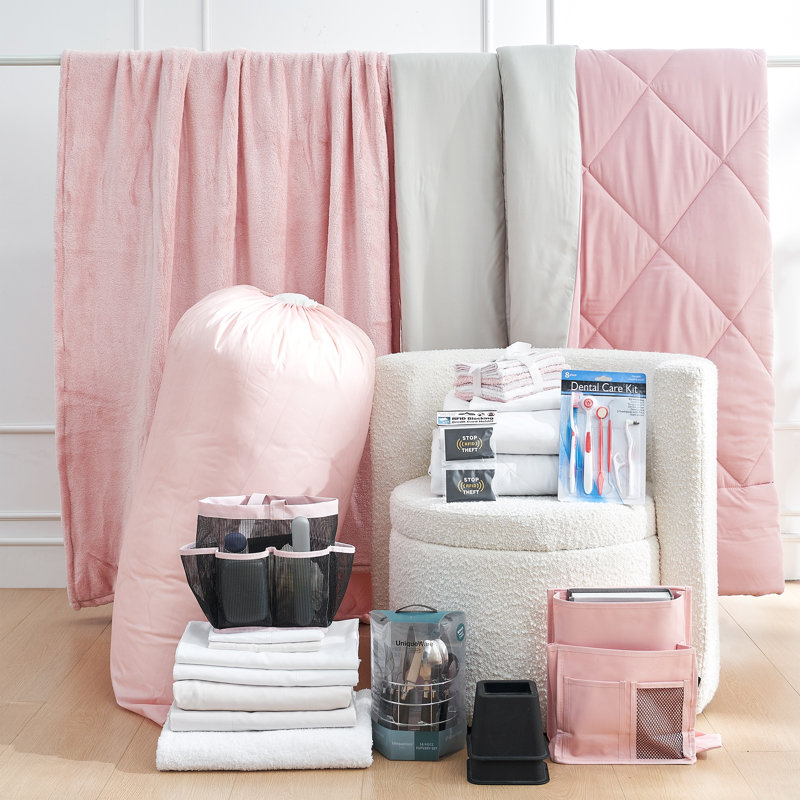 Ensemble de literie et dortoir 44 pièces College Dorm, Rose / gris / beige