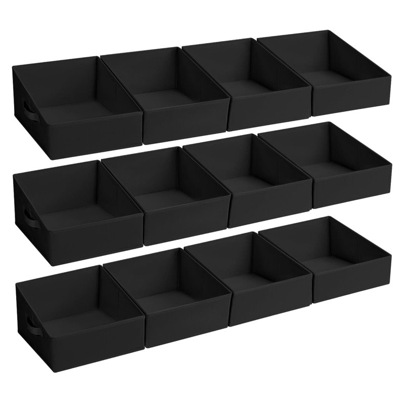 Fabric Storage Bins 12 Pack - Collapsible Closet Organizer Baskets With Handles, Trapezoid Shelf Organizer Cubes For Clothes, Toys, Books, Towels And Home Organization