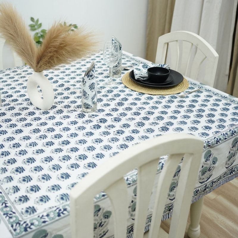 Traditional Block Print Dining Table Cover, Handmade, Bheesma , 108" L x 70" W