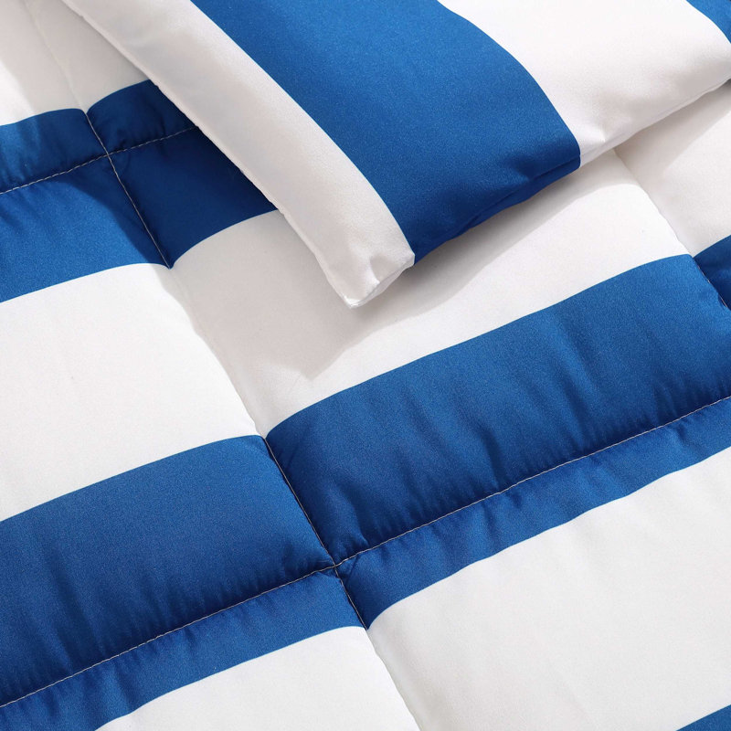 Ensemble d'édredon pour enfants Nautica Cru, Rayures bleues, Édredon simple + 1 taie décorative standard + 1 