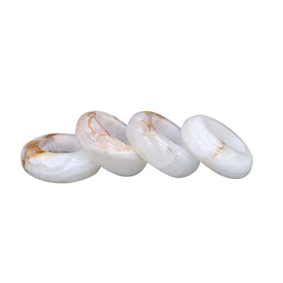 Round Marble Napkin Rings, Light Green Pattern, Set Of 4, Natural Stone Table Decor