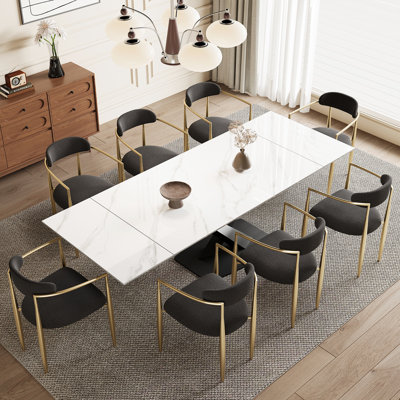 Nanor 9 - Piece 94.48'' Extendable Sintered Stone Dining Table with 8 Fabric Chairs Dining Set