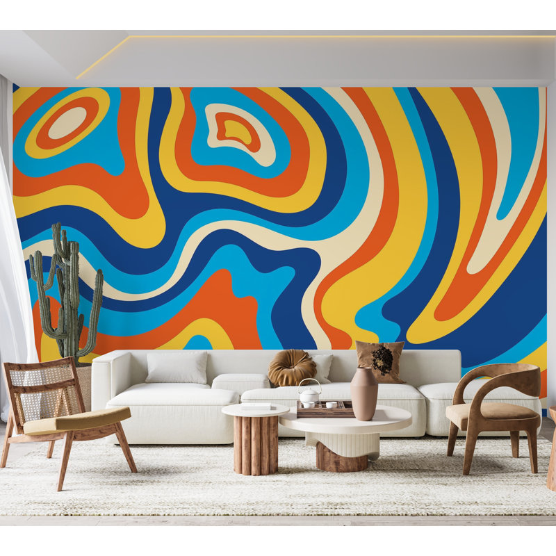 Murale pelez et collez de qualité supérieure - tourbillons abstraits, L 96 po x l 120 po