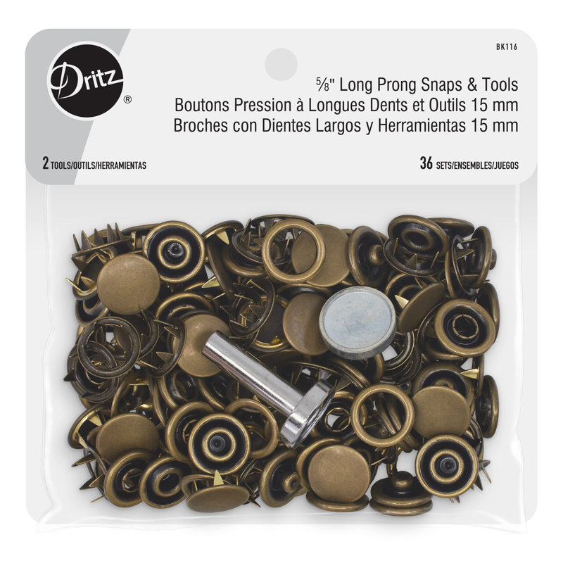 Dritz 5∕8" Long Prong Snaps & Tools, 36 Sets, Brass
