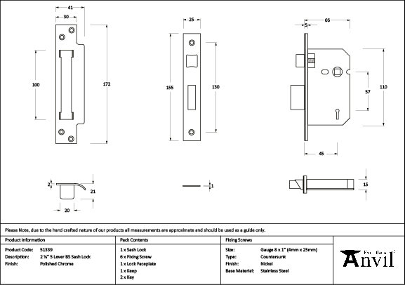 Sash Lock, Polished Chrome