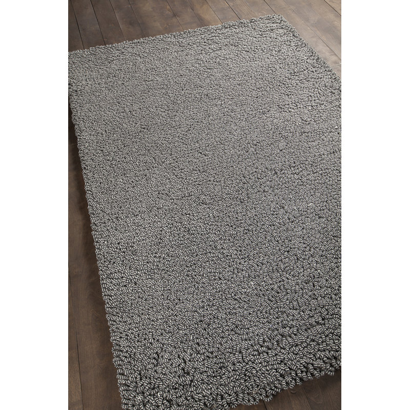 Tapis noir à poil long fabriqué à la main Shelly, 7 pi 9 po X 10 pi 6 po