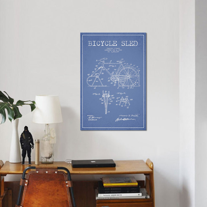 « francis x. frank bicycle bicycle, croquis », impression sur toile en bleu ciel, H 18 po x l 12 po x P 1,5 po, Toile tendue