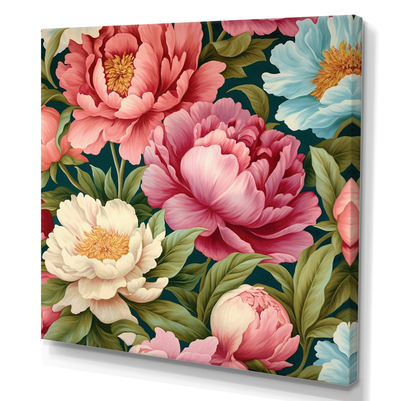 Pivoine rose, jardin parfait, Toile tendue, H 16 po x l 16 po x P 1 po