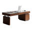 Bureau en bois fritté de luxe moderne 47,24 po avec incrustation de cuir de selle et base en bois massif, incluant une armoire latérale-1416420038