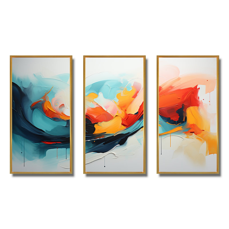 «Colorful Abstract Expression II», art mural abstrait, Cadre flottant doré, H 28 po x l 36 po x P 1 po