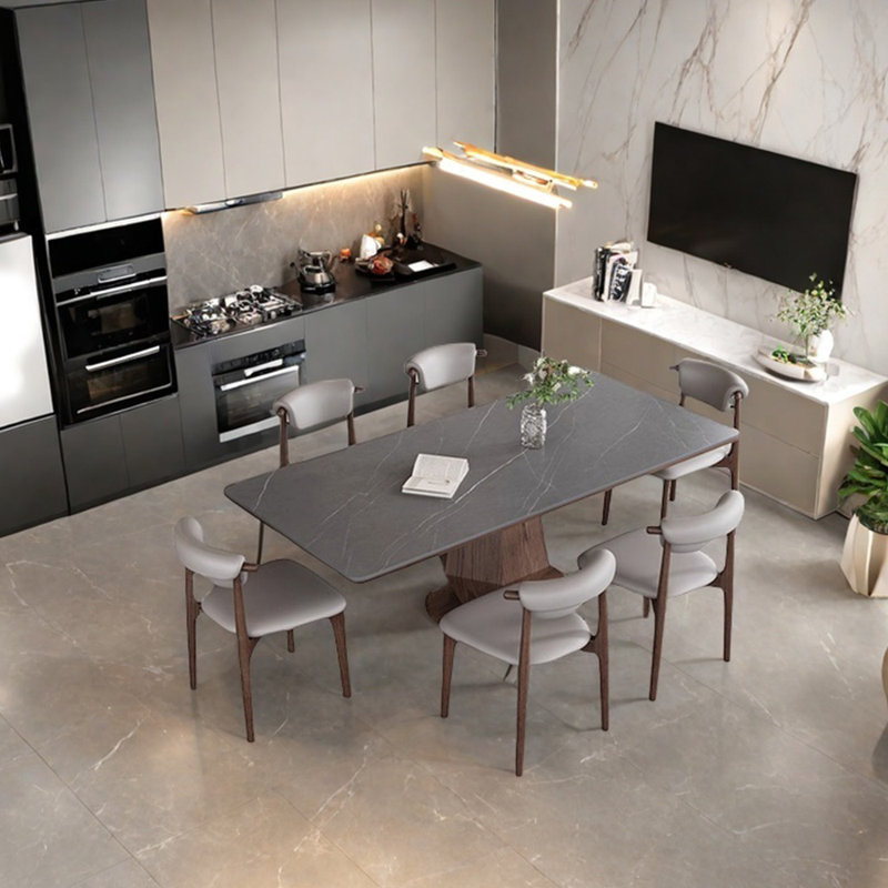 Ensemble de table de salle à manger en pierre frittée grise, H 29,53 po x L 62,99 po x l 31,5 po