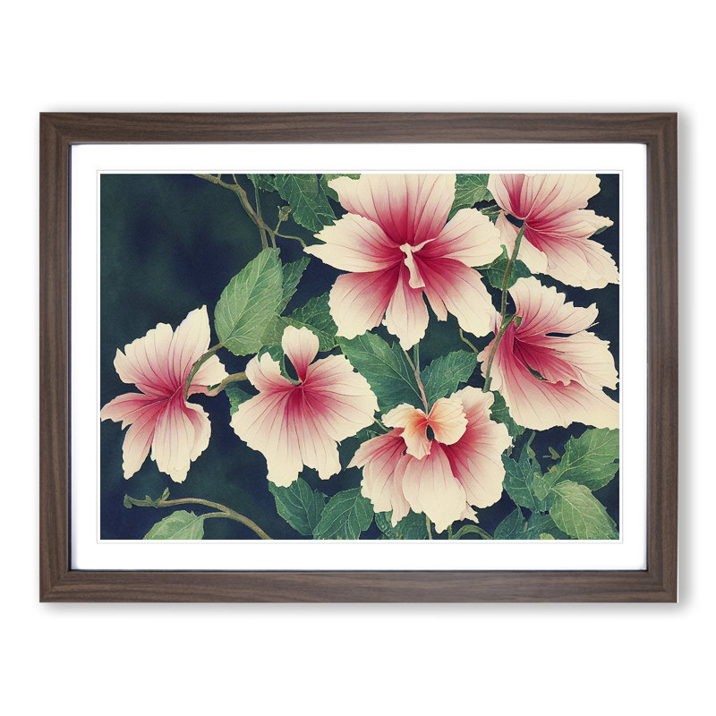 Delightful Watercolour Flowers - Single Picture Frame Painting, 46cm H x 64cm W x 2cm D, Walnut