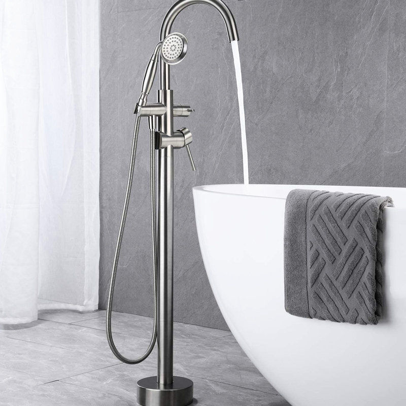 Robinet de baignoire en nickel brossé avec douche à main - Ajoutez du confort à votre salle de bain en laiton massif