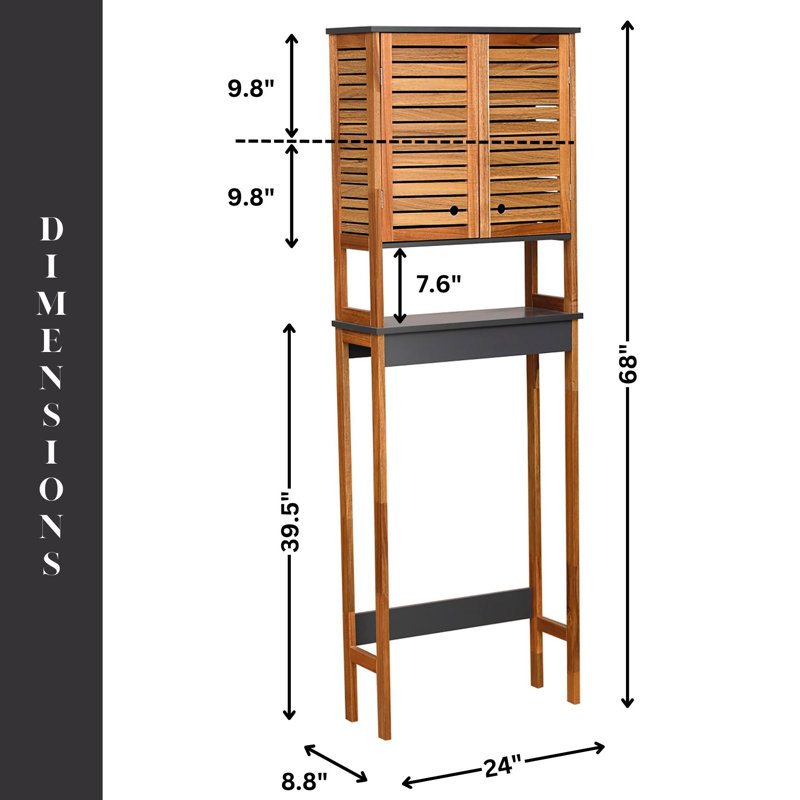 Over The Toilet Storage Cabinet with Double Vented Doors and Open Shelf, Brown and Gray - Elements Collection