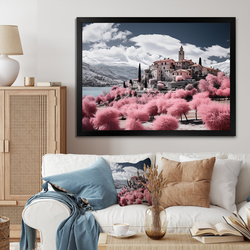 " Italy Beautiful Pink Landscape ", Black Single Picture Framed, 30" H x 40" W x 1.5" D
