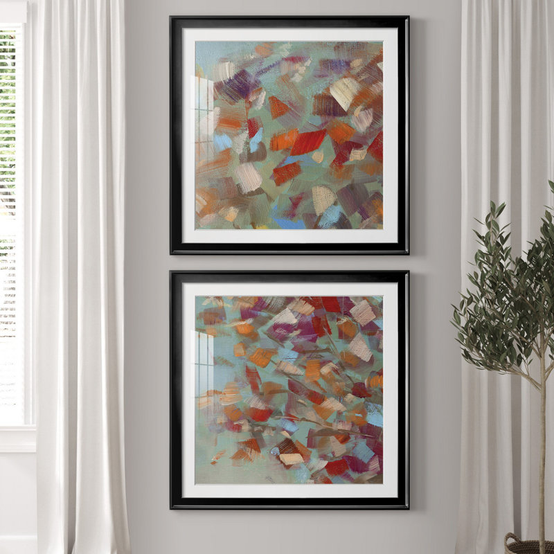 Confetti Party I - ensemble de 2 reproductions d'art, H 26,5 po x l 53 po x P 1,5 po, Papier encadré noir, Blanc