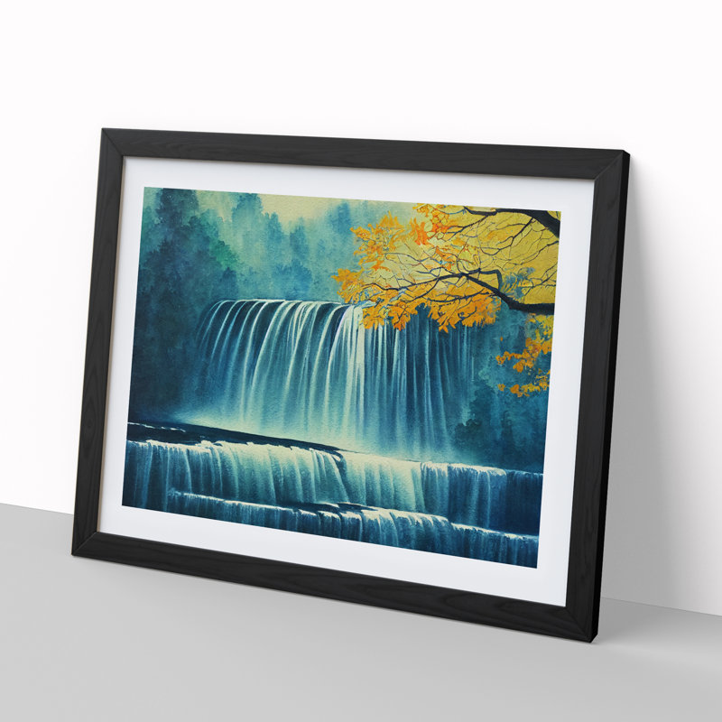 Autumn Waterfall - Single Picture Frame Print, Black Framed, 46cm H x 64cm W x 2cm D