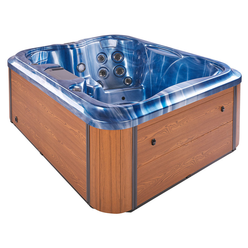 Dakota Fields Allionna 240 Volt 4 Person 19 - Jet Acrylic Square Hot Tub, Brown/Blue
