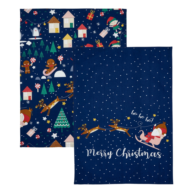 Santa's Christmas Wonderland 100% Cotton Tea Towels Pair