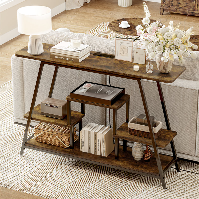 47.28'' Console Table with Charging Station, Brown