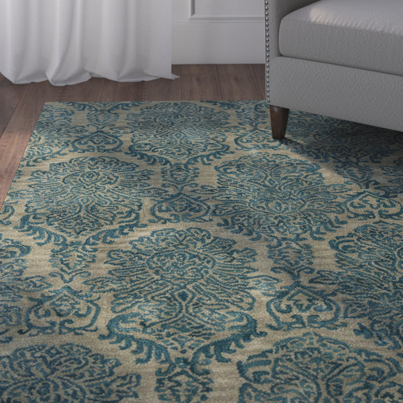 Tapis décoratif en soie/laine Touffeté à la main à motif géométrique allenport, Rectangle 7 pi 6 po x 9 pi 6 po